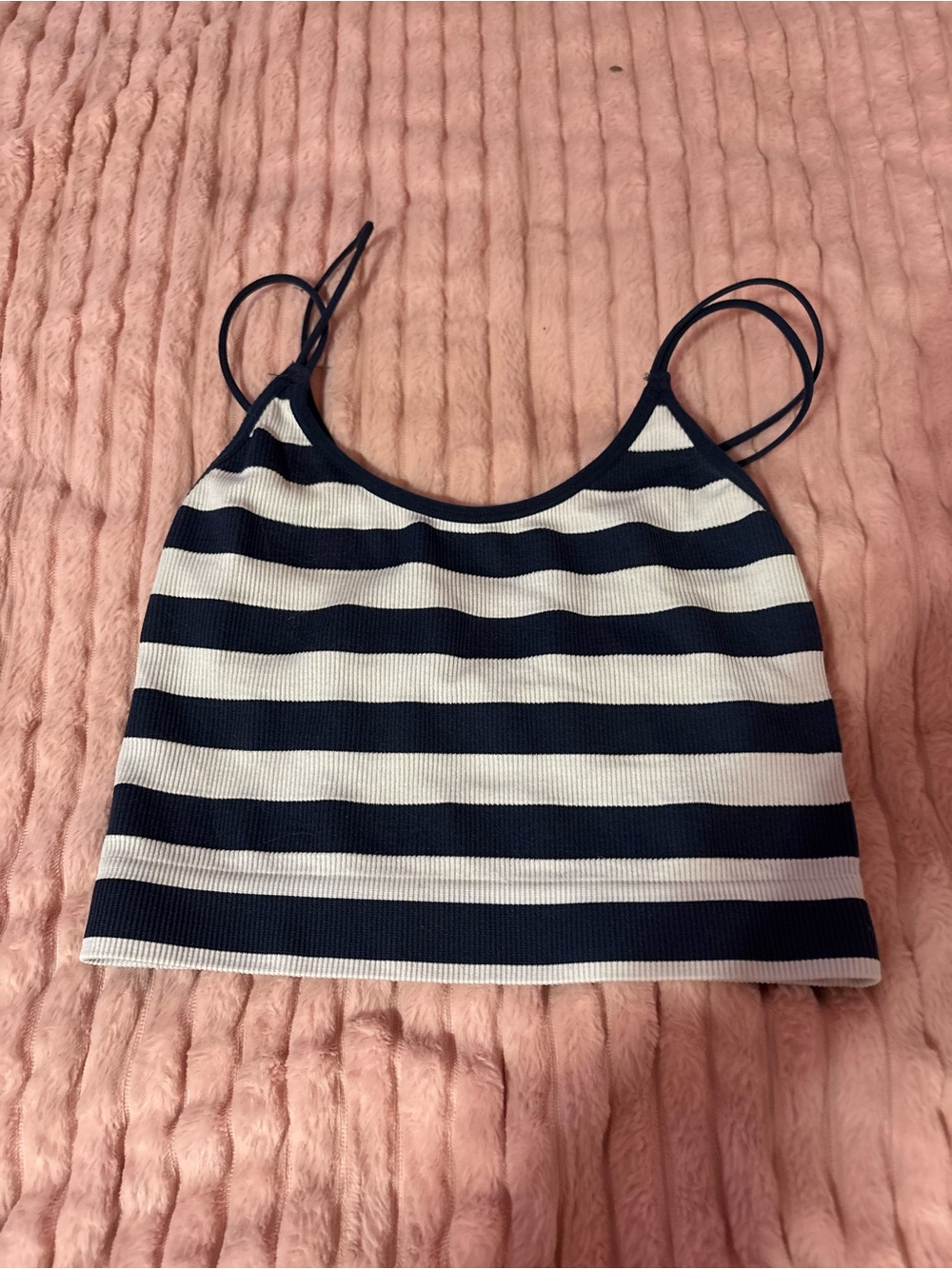 Bluenotes Navy and White Striped Ribbed Crop Tank Top